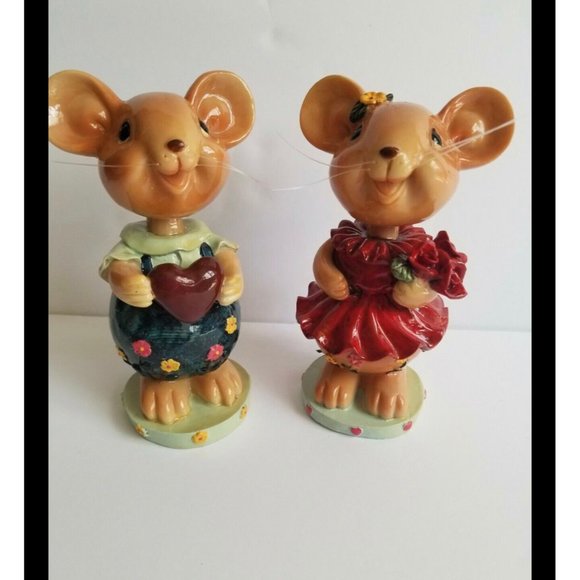 Bobblehead Mouse Figurine Boy And Girl Resin 5.6" Tall - Picture 1 of 10